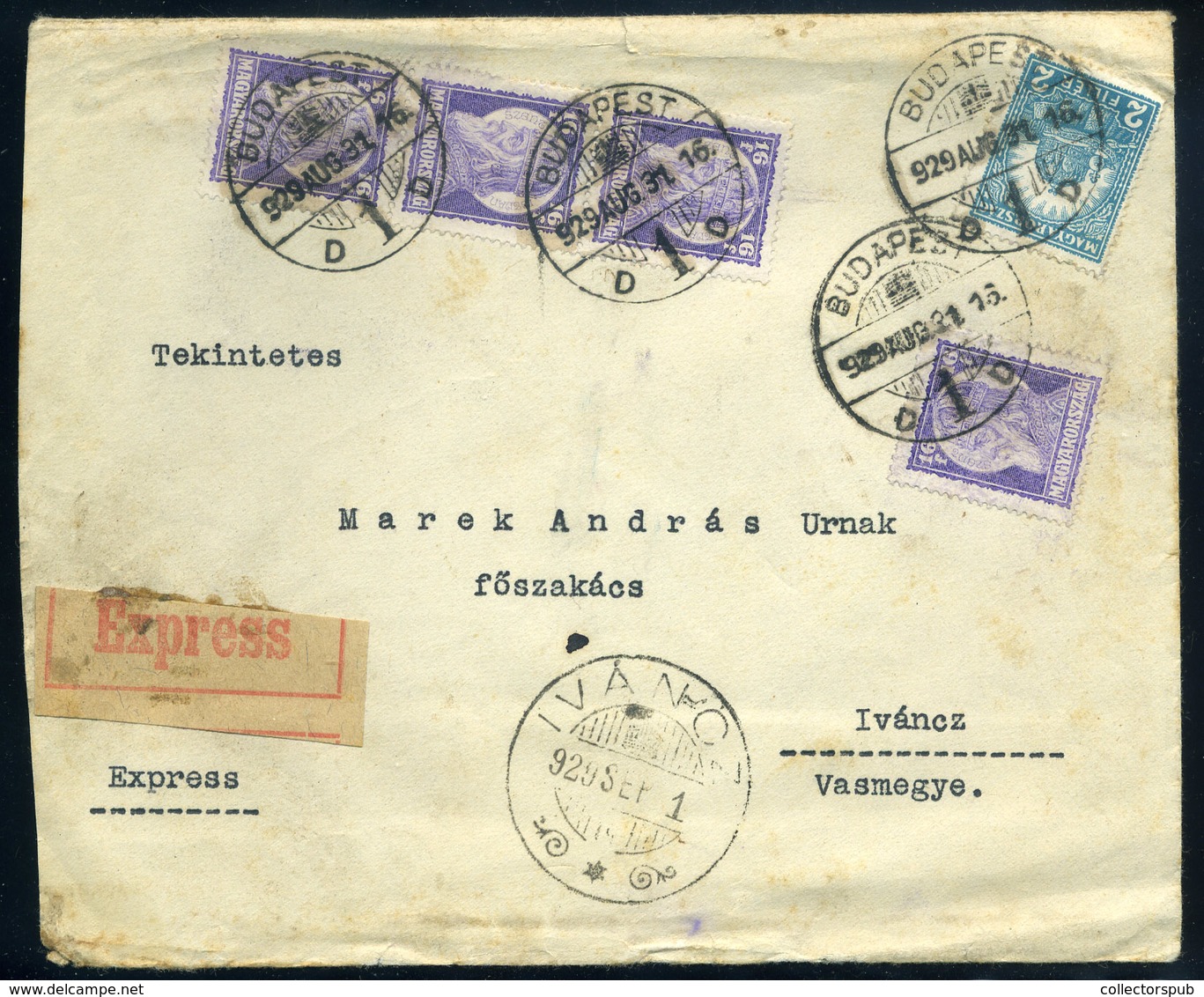 BUDAPEST 1929. Expressz Levél Szent István 4*16f + Pf 2f Bérmentesítéssel Iváncra  /  BUDAPEST 1929 Express Letter St. I - Covers & Documents