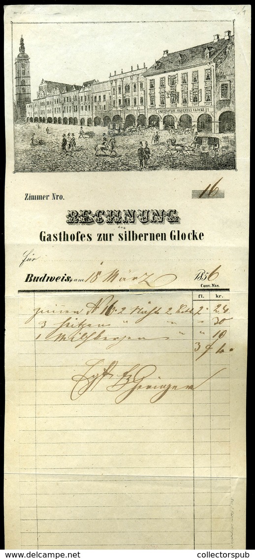 AUSZTRIA Budweis Gasthofes Zur Silbernen Glocke 1856. Dekoratív Fejléces , Metszetes Számla  /   Decorative Letterhead B - Austria