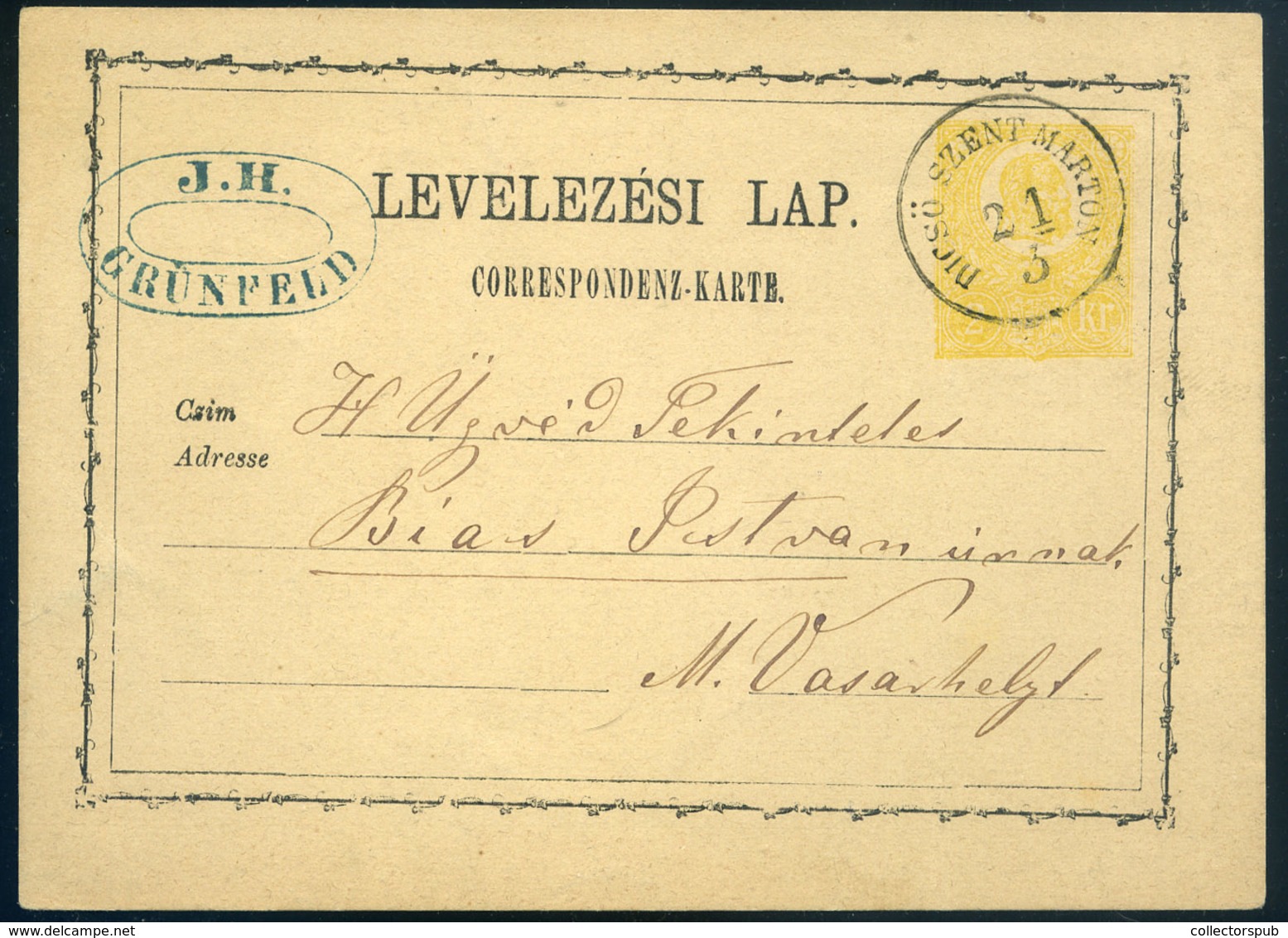 DICSŐSZENTMÁRTON 1872. Szép Díjjegyes Levlap , Céges Bélyegzéssel Marosvásárhelyre Küldve  /  Nice Stationery P.card Cor - Used Stamps