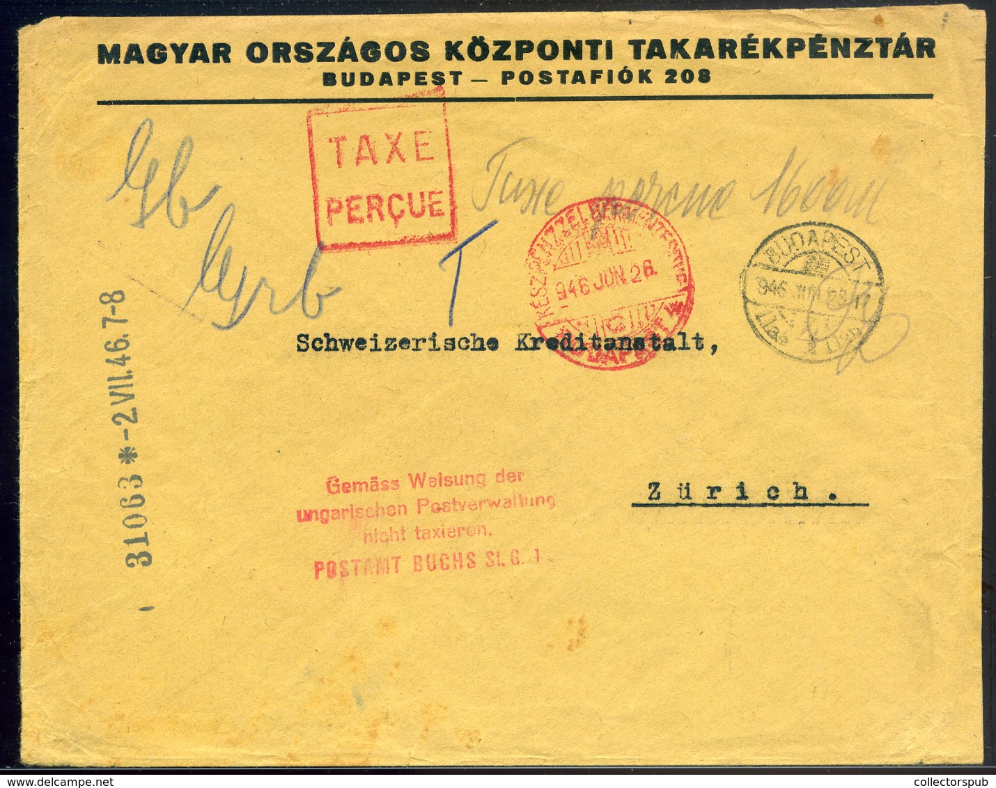 BUDAPEST 1946.07. (21. Dsz.) Inflációs Kp. Bérmentesítésű Levél Svájcba Küldve. Ritka Inflációs Darab!  /  Infl. Cash Fr - Lettres & Documents