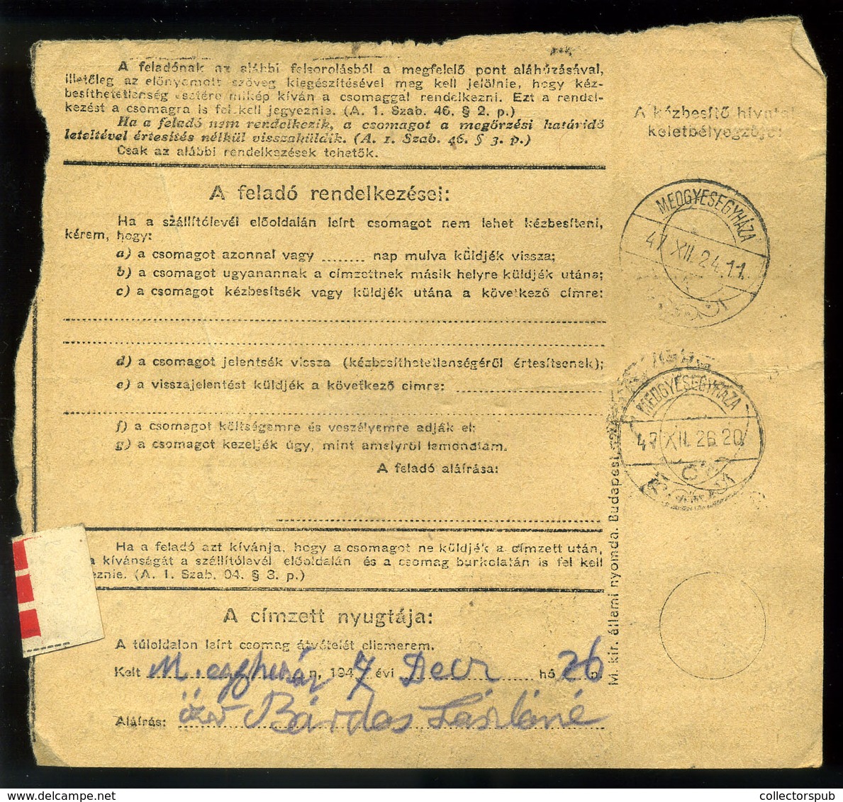 BUDAPEST 1947. Csomagszállító "gyorsan Romló" Medgyesegyházára Küldve  /   Parcel P.card "rapidly Perishable" To Medgyes - Storia Postale