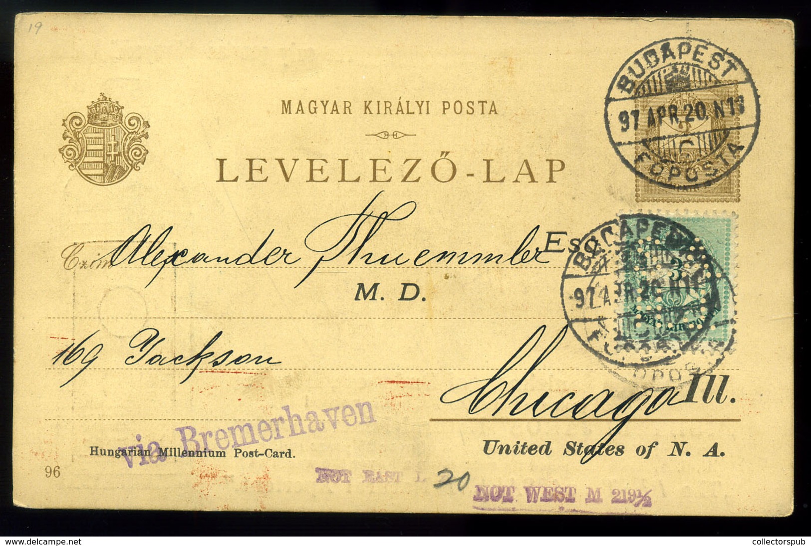 BUDAPEST 1897. Hunyadi János , Saxlehner Reklámos Millenniumi Díjjegyes Lap, 3Kr Céglyukasztásos,bélyeg Kiegészítéssel A - Used Stamps