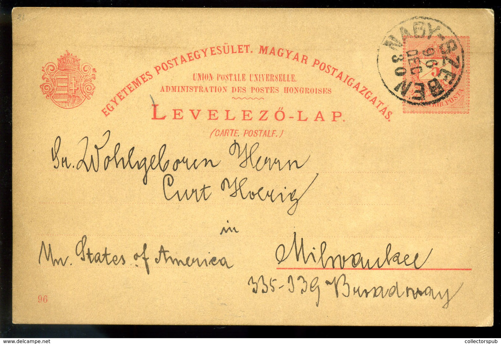 NAGYSZEBEN 1896. Millenniumi 5Kr Díjjegyes Lap Az USA-ba Küldve  /  Millennium 5 Kr Stationery Card To USA - Used Stamps