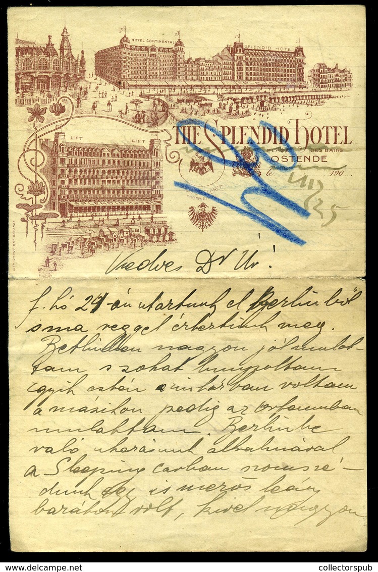 BELGIUM Ostende  The SpendidHotel  , Dekoratív Fejléces , Levél   /  Decorative Letterhead Letter - 1900 – 1949