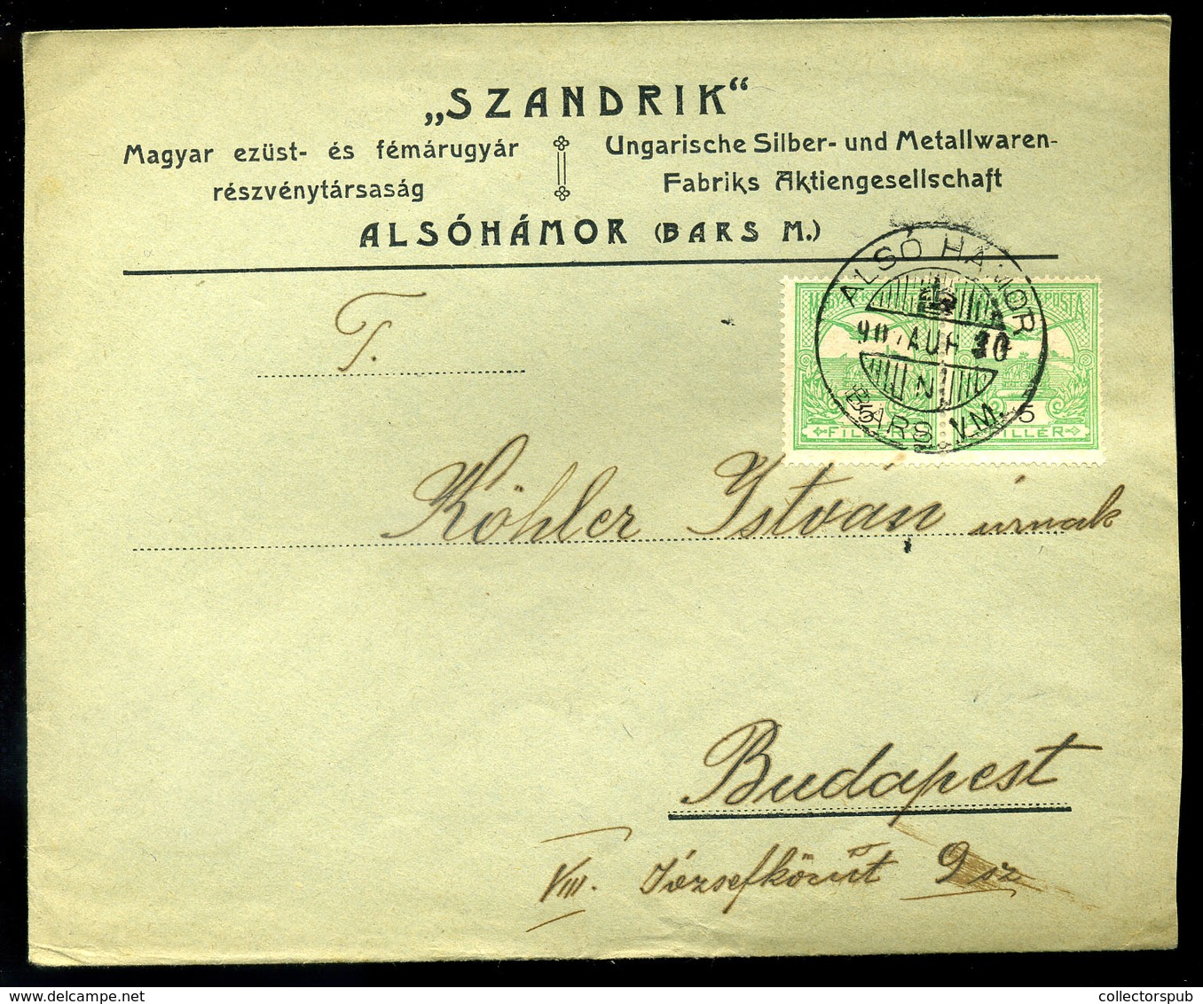 ALSÓHÁMOR Céges Levél Budapestre Küldve  /  Corp. Letter To Budapest - Oblitérés