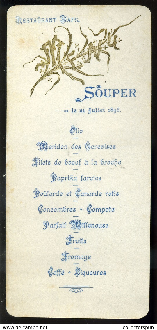 MARGITSZIGET 1896. Kaps József Étterme / " Restaurant Kaps" Ritka Menükártya  /  MENU CARD , Margaret Isle, József Kaps - Menus