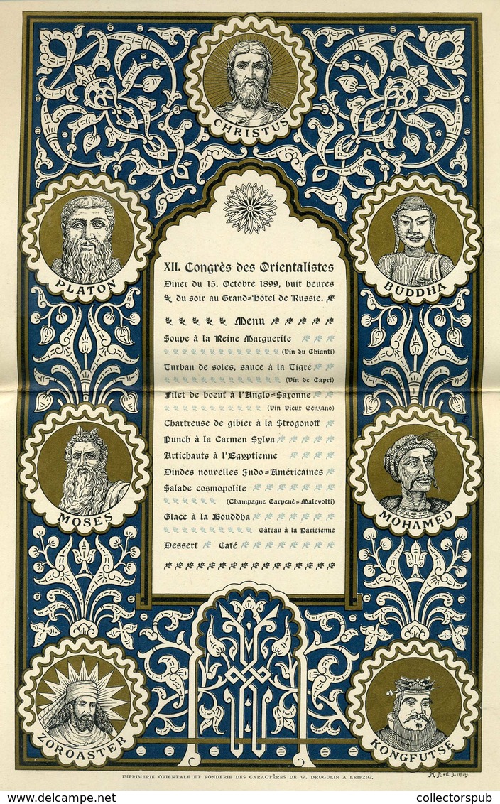 Róma 1899. Grand Hotel De Russie , Dekoratív Menükártya , XII. Congrés Des Orientalistes  /  MENU CARD Decorative - Menus