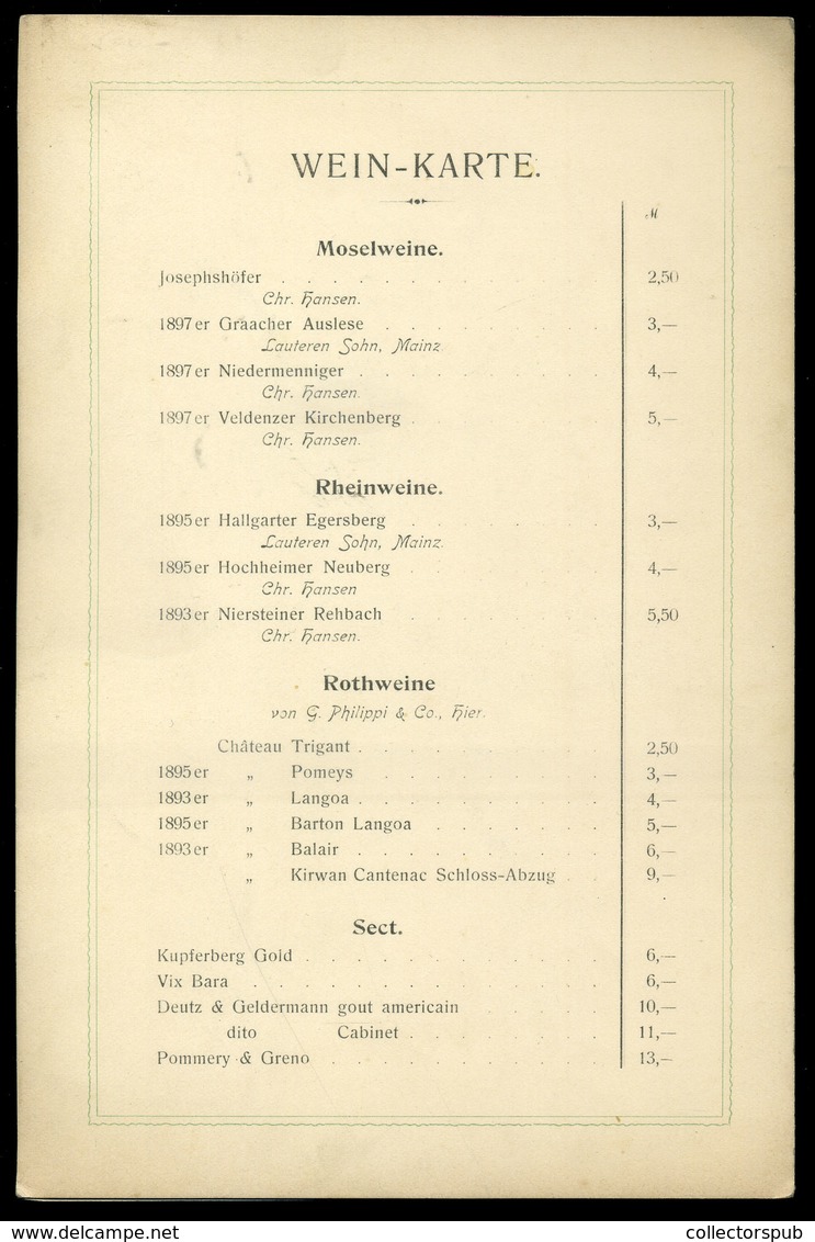 BRESLAU 1901. Binnenschiffahrts-Verbandstag Menükártya  /  MENU CARD - Menus