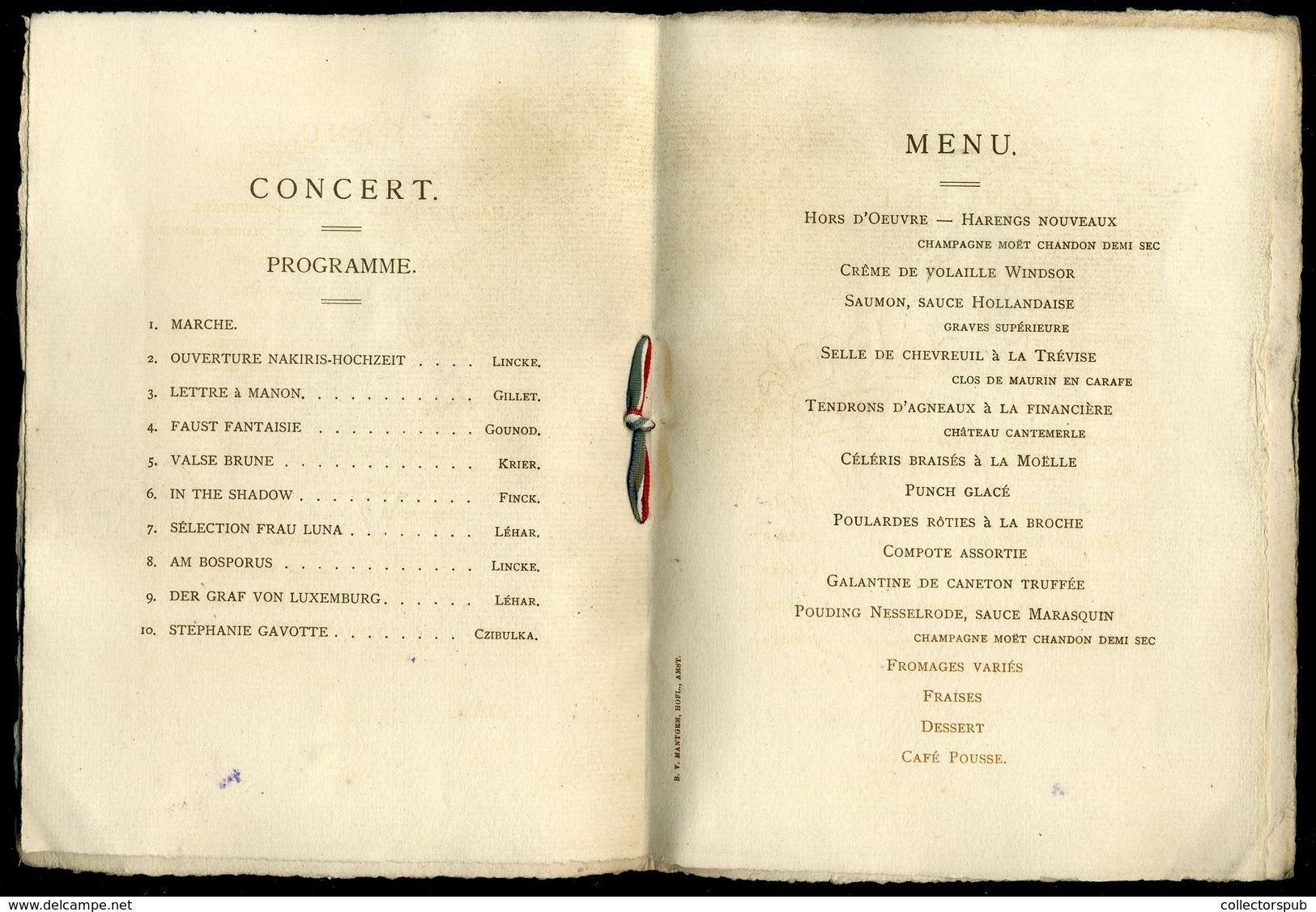 Amsterdam 1912. Conference Européenne Combinée , Menükártya  /  MENU CARD  European Conference Combine - Menus