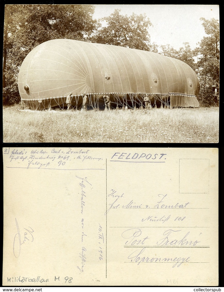 I.VH. Militarballon M.98. Ritka Fotós Képeslap  /  WW I. Military Balloon M. 98. Rare Photo  Vintage Pic. P.card - Andere & Zonder Classificatie