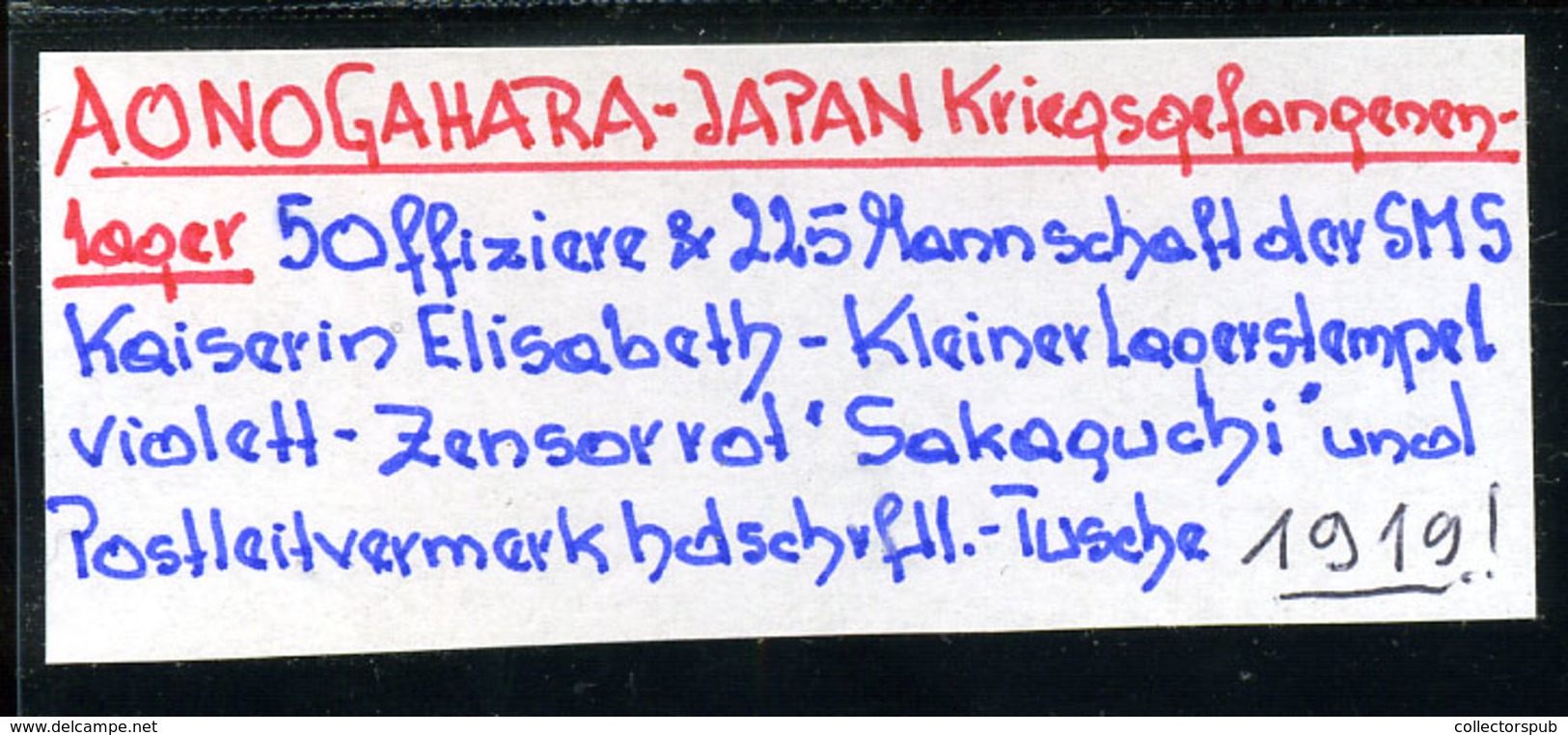 K.u.K. Haditengerészet . Japán, Aonogahara Hadifogolytábor 1919. (!) Az SMS Elisabeth Hajó Tisztjének Képeslapja Ausztri - Autres & Non Classés