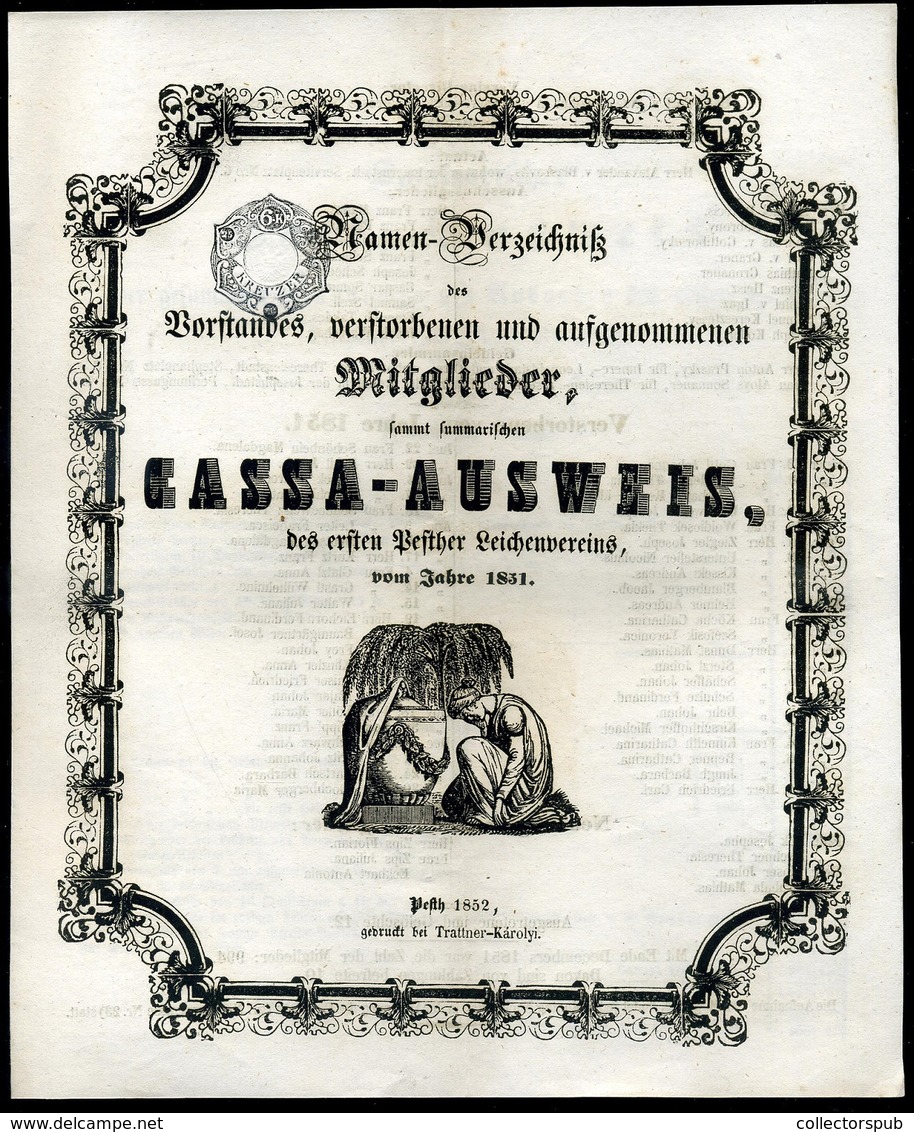 PEST 1852. Dekoratív, Szignettás,fametszetes Nyomtatvány, Trattner  /  Decorative Xylograph Print - Lettres & Documents