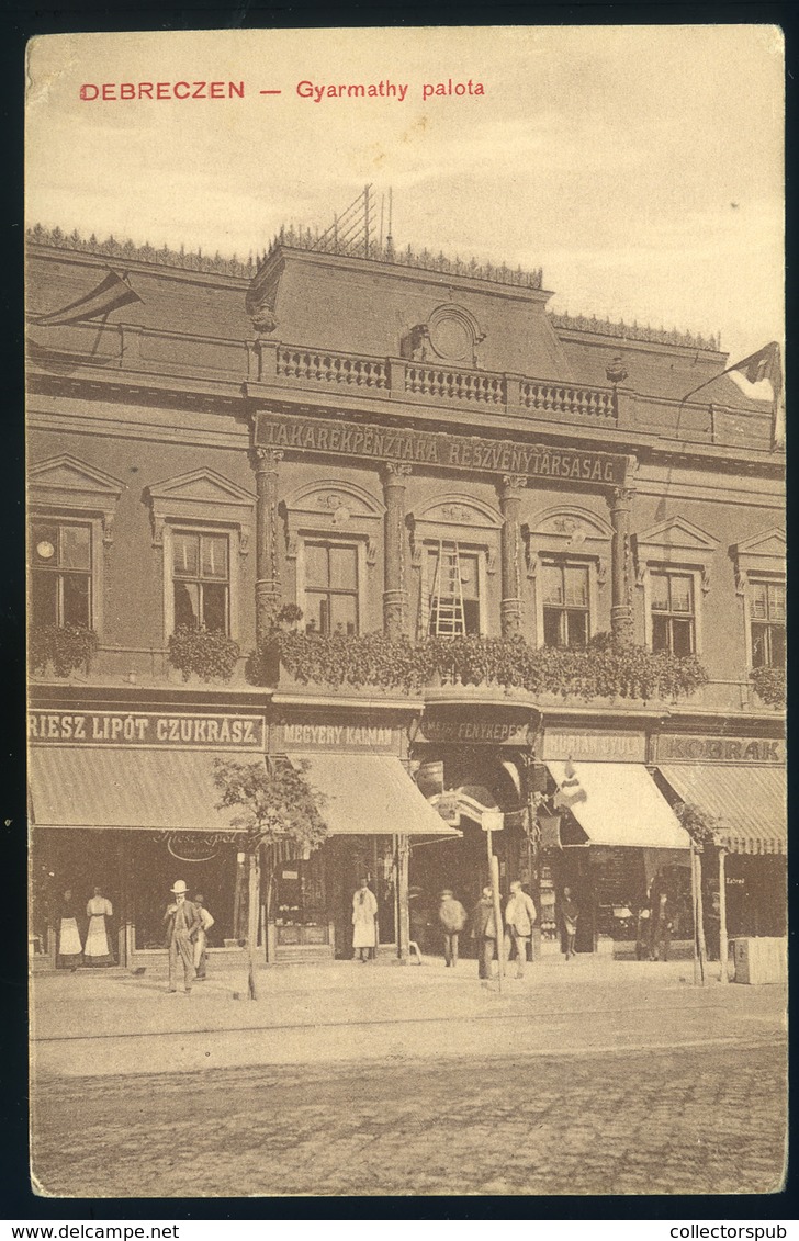 DEBRECEN 1910. Cca Gyarmathy Palota, üzletek, Riesz Lipót Cukrász, Régi Képeslap  /  Gyarmathy Palace Stores Lipót Riesz - Hungary