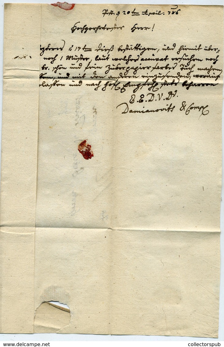 BUDA 1786. Portós Levél Tartalommal "Von Offen" Belgiumba, Hodimont-ba Küldve. Korai Darab!  /  Unpaid Letter, Cont. To  - ...-1867 Prephilately