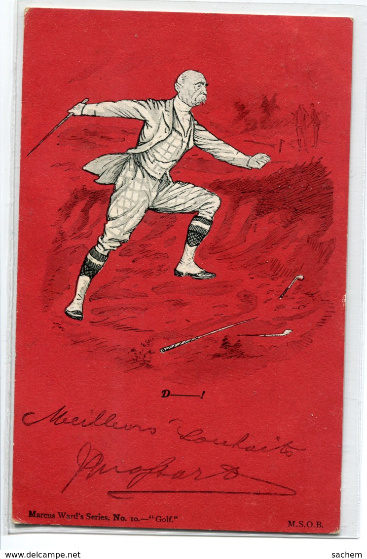 GOLF Joueur Avec Ses Cannes Cassées  Dans Un Trou 1903 Timbrée Belfast  Marcus Ward's Series No 10 D06 2019 - Golf