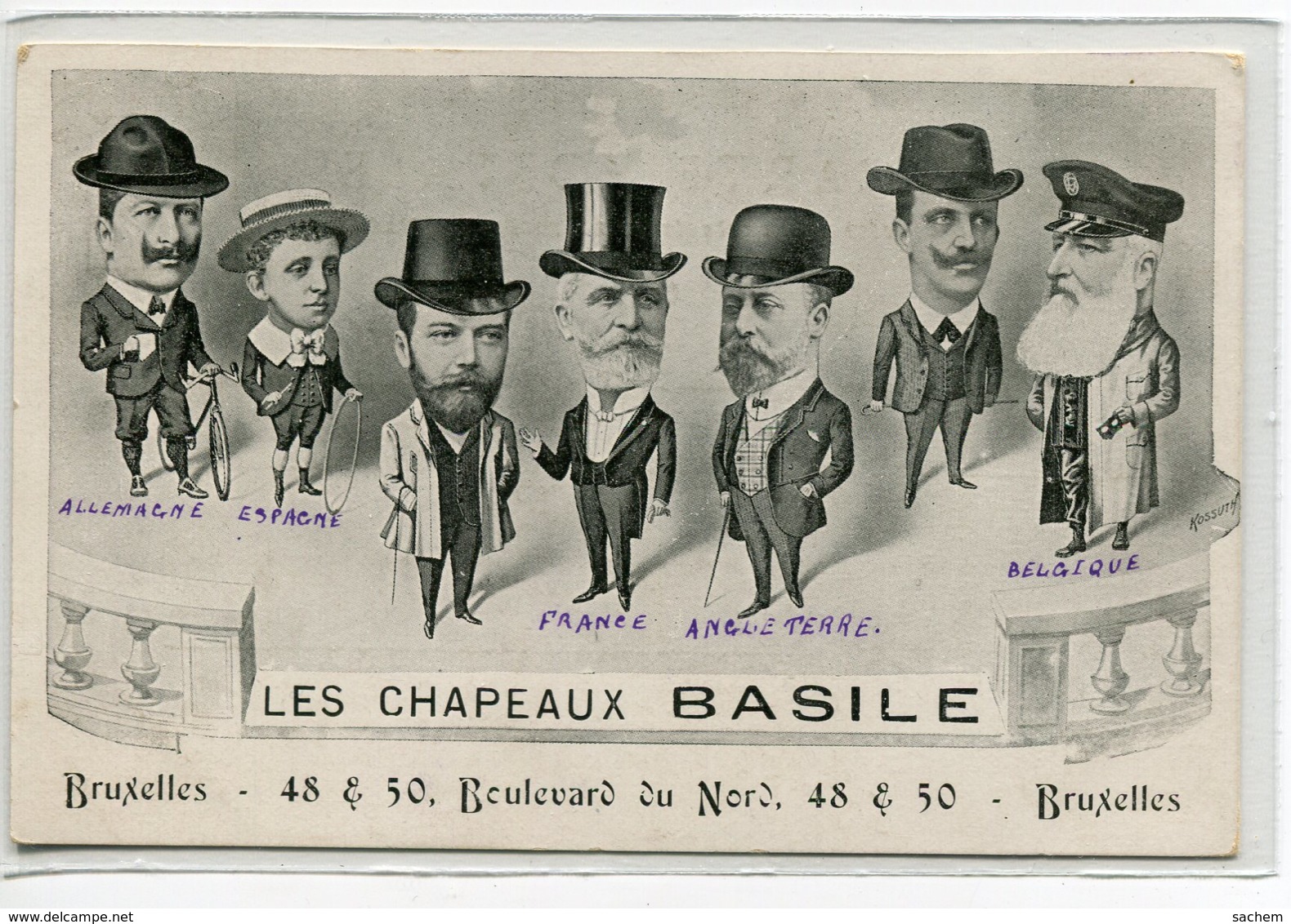 BELGIQUE BRUXELLES Carte PUBLICITE Pour Les Chapeaux BASILE 48-50 Boulevard Du Nord  Kossuth Illustrateur   D06 2019 - Autres & Non Classés