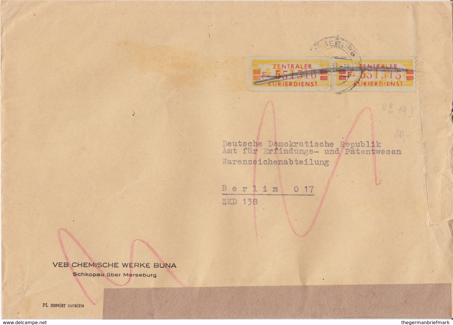 DDR Dienst B ZKD Mi 19 I (2) MeF Bf Merseburg 1958 - Sonstige & Ohne Zuordnung