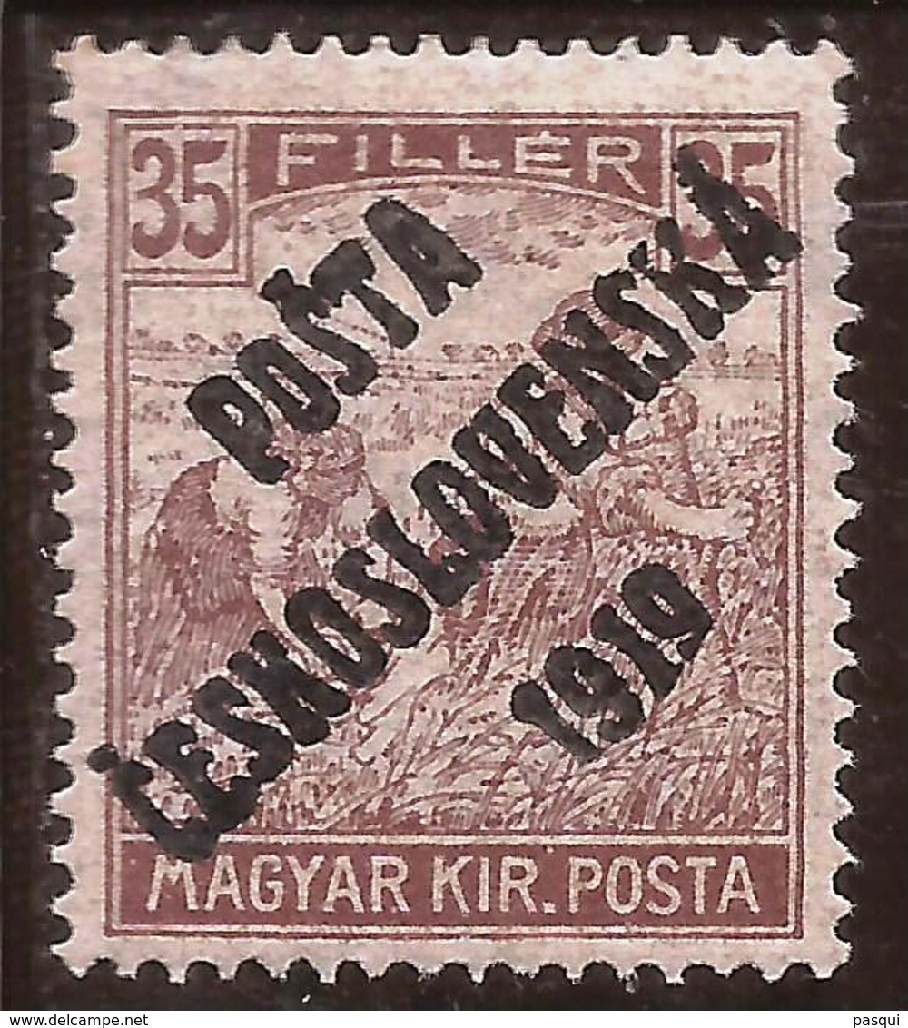 Checoslovaquia - Fx. 3433 - Yv. 85 - Sobrecarga "PÓSTA CESKOSLOVENSKA 1919" S/ 35 Fi. Marron De Hungria - (*) - Unused Stamps