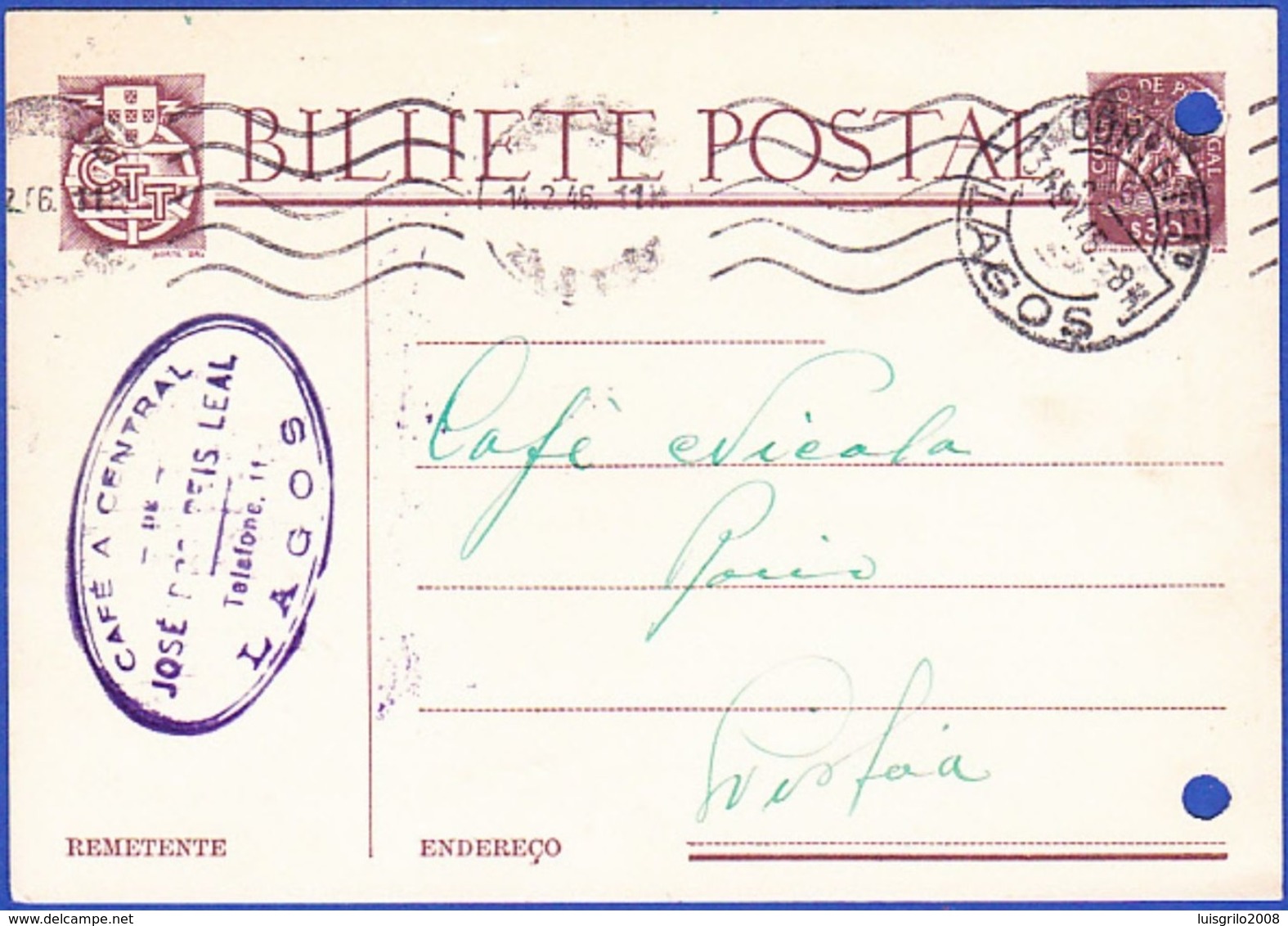 Postal Stationery - Café Central De José Dos Reis Leal, Lagos Algarve - Entiers Postaux