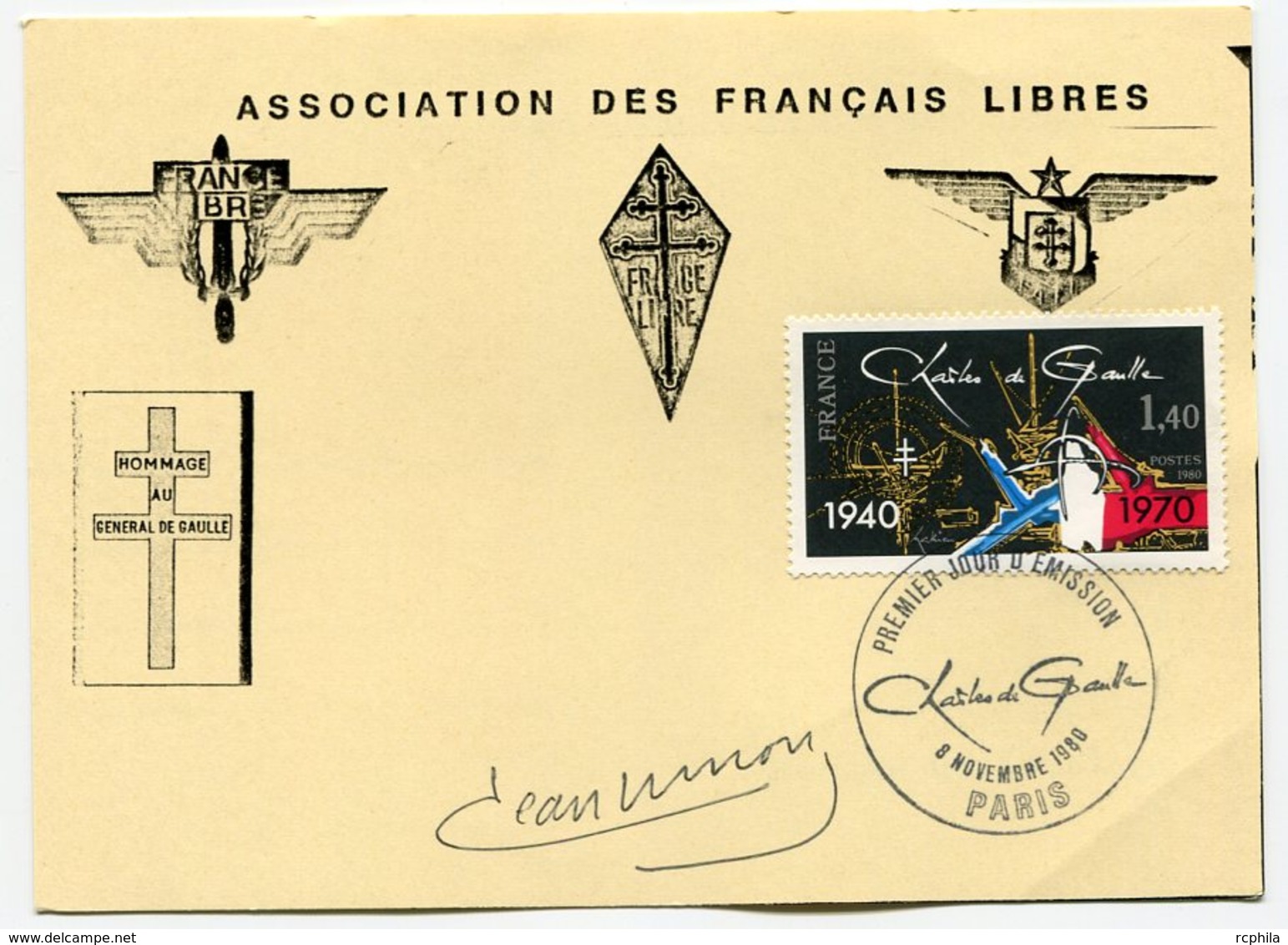 RC 12308 FRANCE 1980 DE GAULLE PARIS CARTE MAXIMUM - 1980-1989