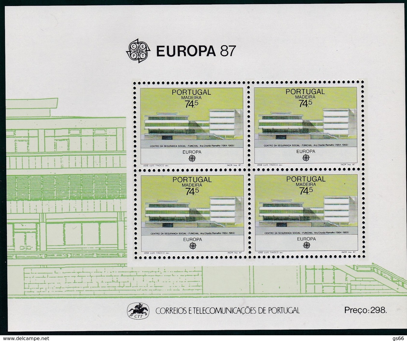 1987, Madeira, 115 Block 8, Europa: Moderne Architektur. MNH ** - Madeira