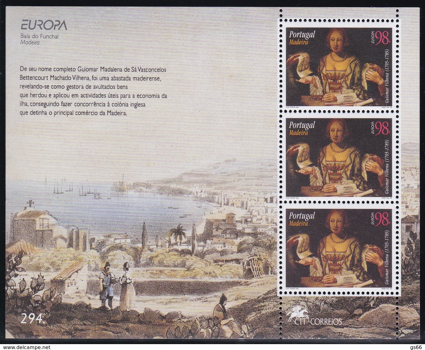 1996, Madeira, 182 C Block 15, Europa: Berühmte Frauen. MNH ** - Madeira