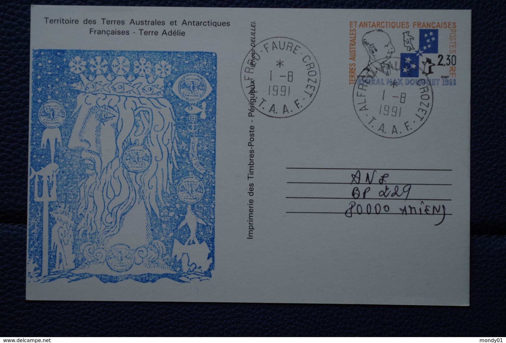 6-105 Crozet TAAF Dessin Jean Delpech Manhot Adelie Peinguin Entier Postal Max Douguet FDC 1991 - Interi Postali