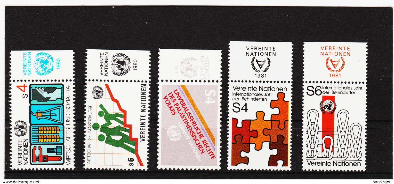 SRO284 UNO WIEN 1980 MICHL 14/18  MIT TABS (RANDZIERFELDER) **  POSTFRISCH - Ungebraucht