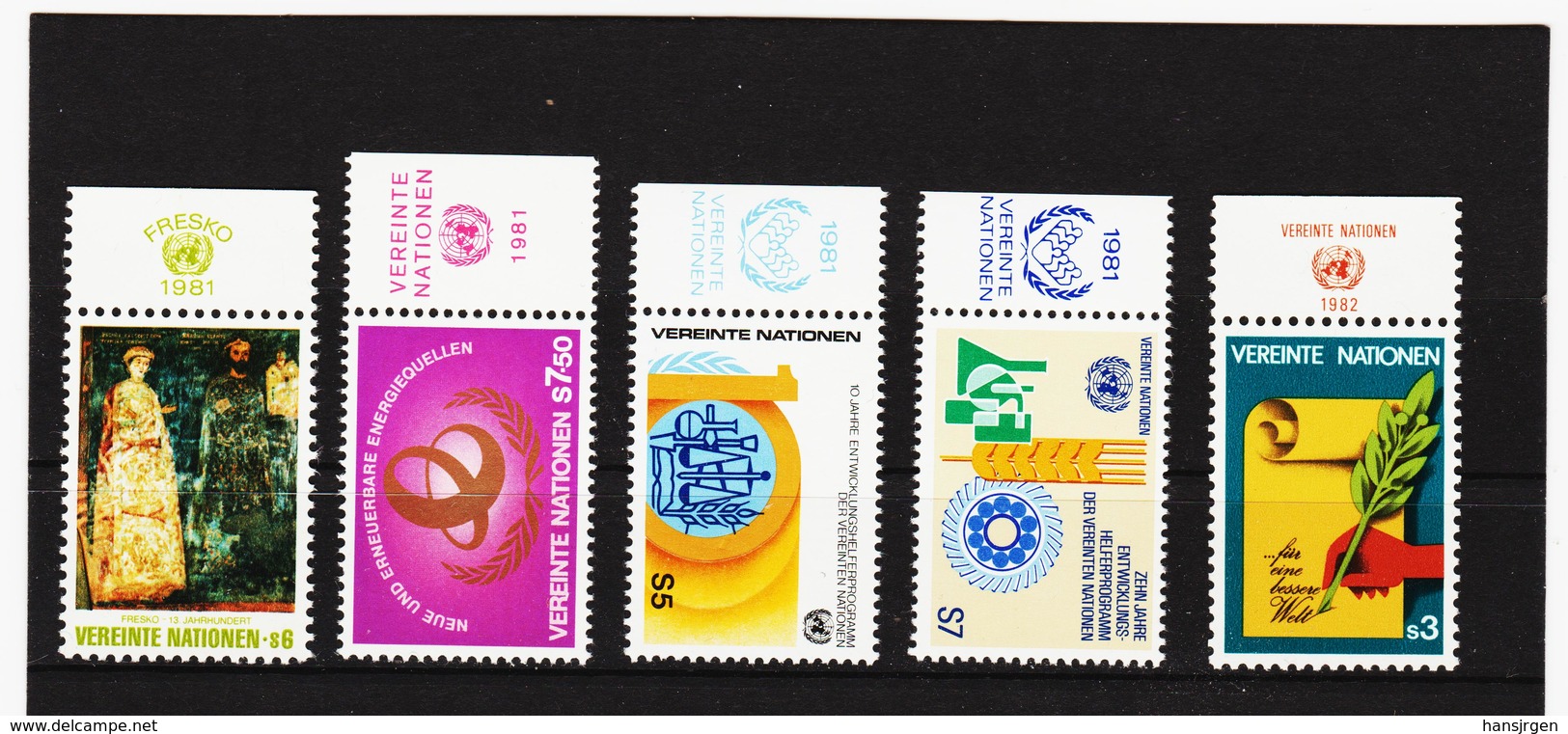 SRO285 UNO WIEN 1981 MICHL 19/23  MIT TABS (RANDZIERFELDER) **  POSTFRISCH - Neufs