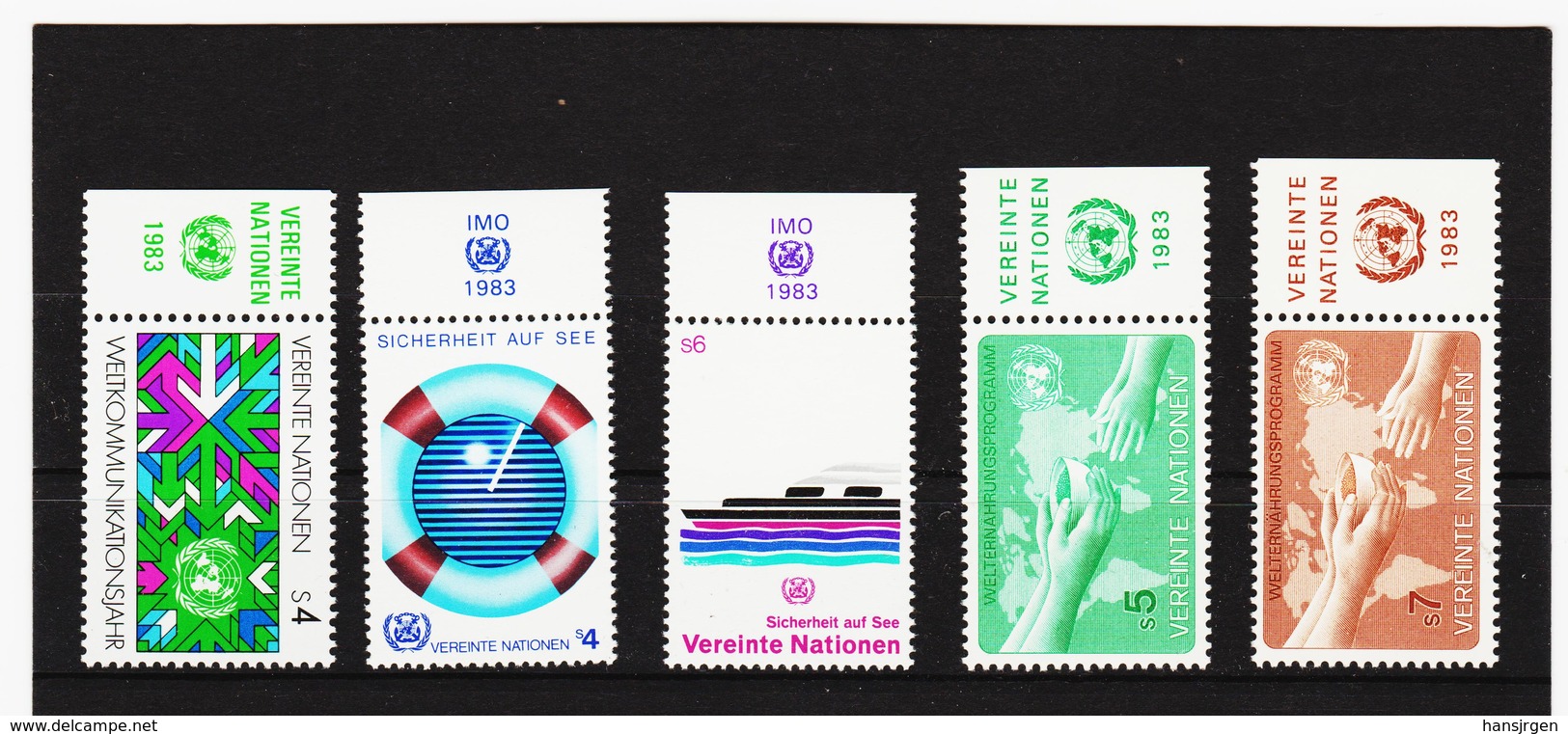 SRO287 UNO WIEN 1983 MICHL 29/33  MIT TABS (RANDZIERFELDER) **  POSTFRISCH - Unused Stamps