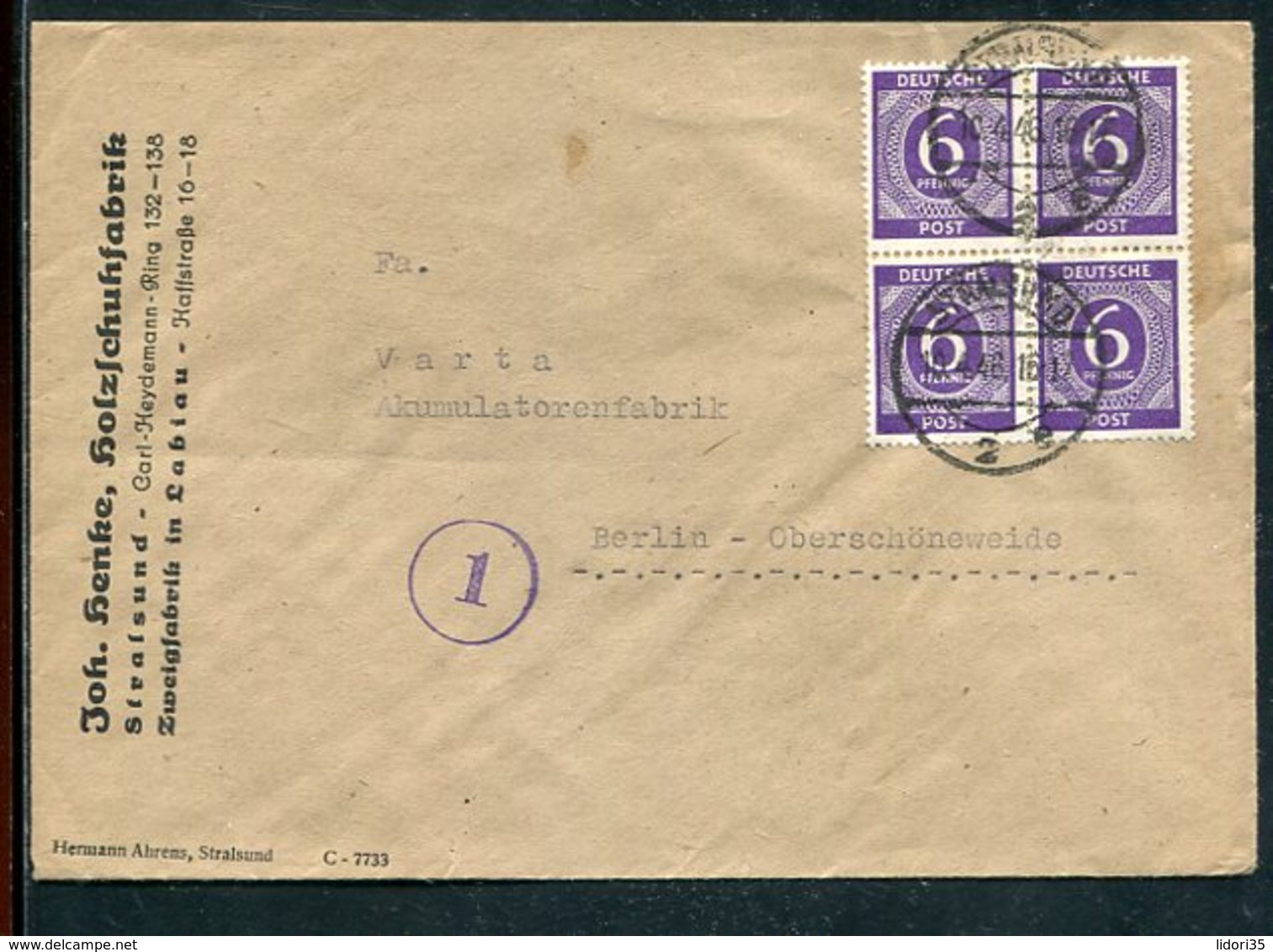 All.Besetzung / 1946 / Mi. 916 4er-Block A. Fernbrief Stralsund-Berlin (12061) - Sonstige & Ohne Zuordnung