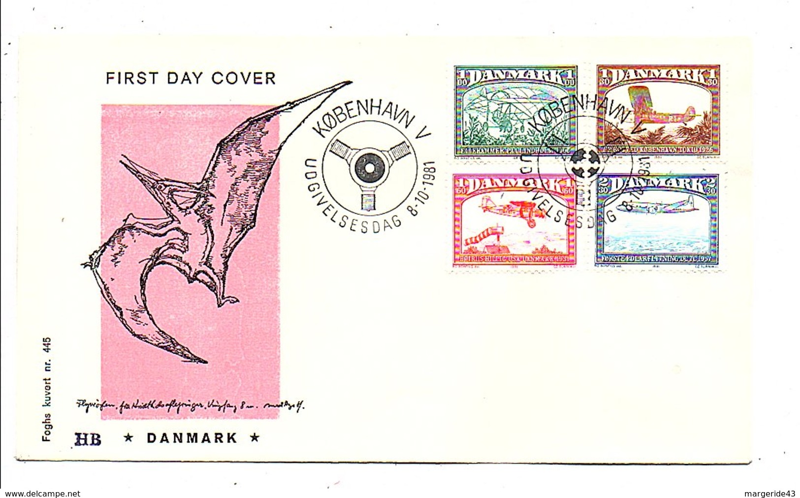 DANEMARK FDC 1981 VOL AERIENS A TRAVERS LES AGES - FDC