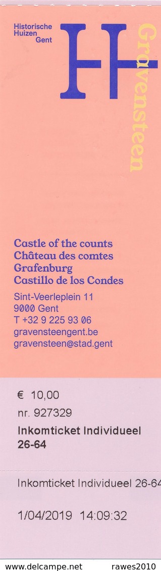 Belgien Gent Eintrittskarte 2019 Burg Gravensteen (Grafenstein) - Eintrittskarten
