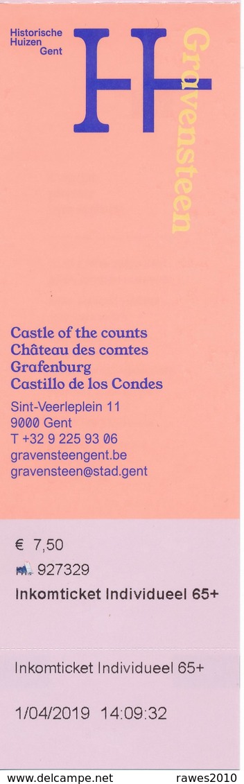 Belgien Gent Eintrittskarte 2019 Burg Gravensteen (Grafenstein) - Eintrittskarten