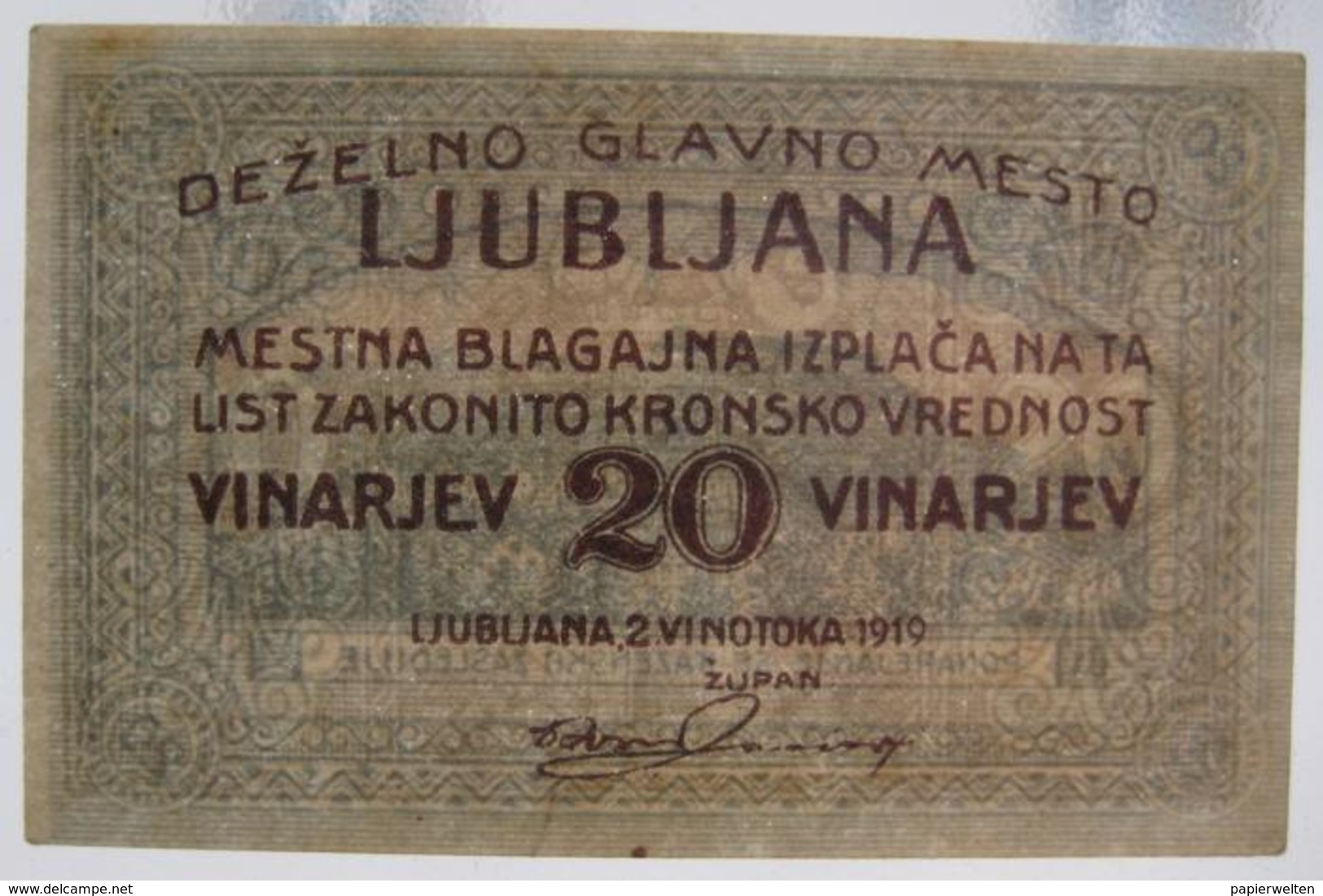 Notgeld: Ljubljana / Laibach - 20 Vinarjev 1919 - Slovenia