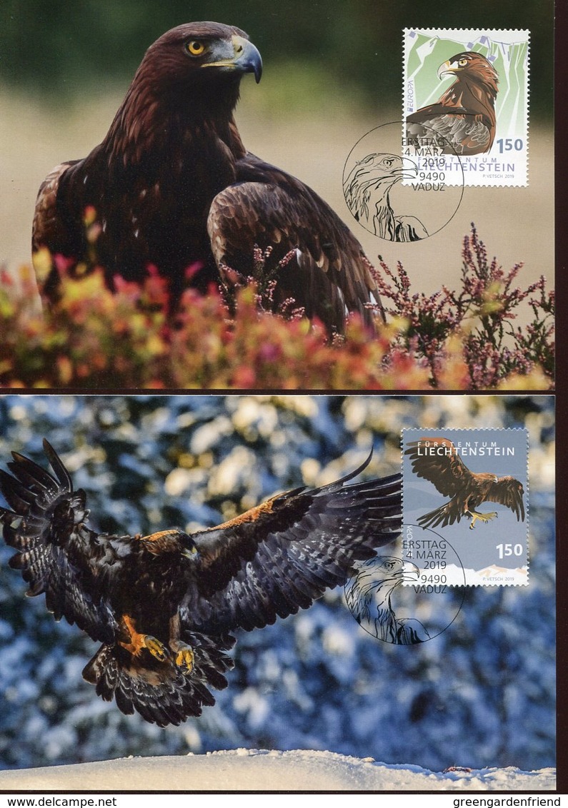 44446 Liechtenstein, 2 Maximum 2019 Adler Aigle Eagle, - Cartes-Maximum (CM)