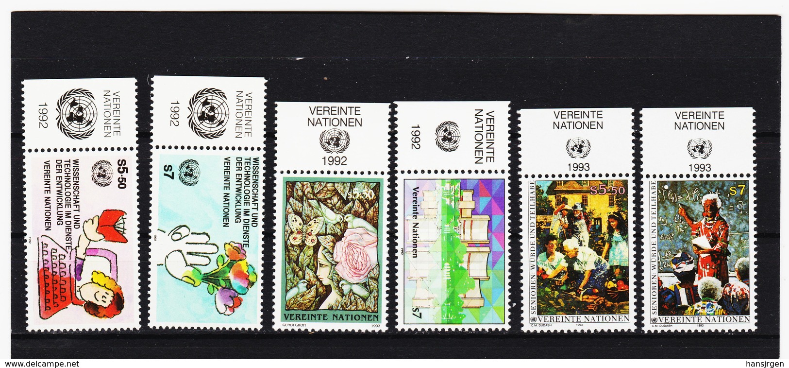 SRO304 UNO WIEN 1992/93 MICHL 135/38 + 141/42 MIT TABS (RANDZIERFELDER) **  POSTFRISCH - Unused Stamps