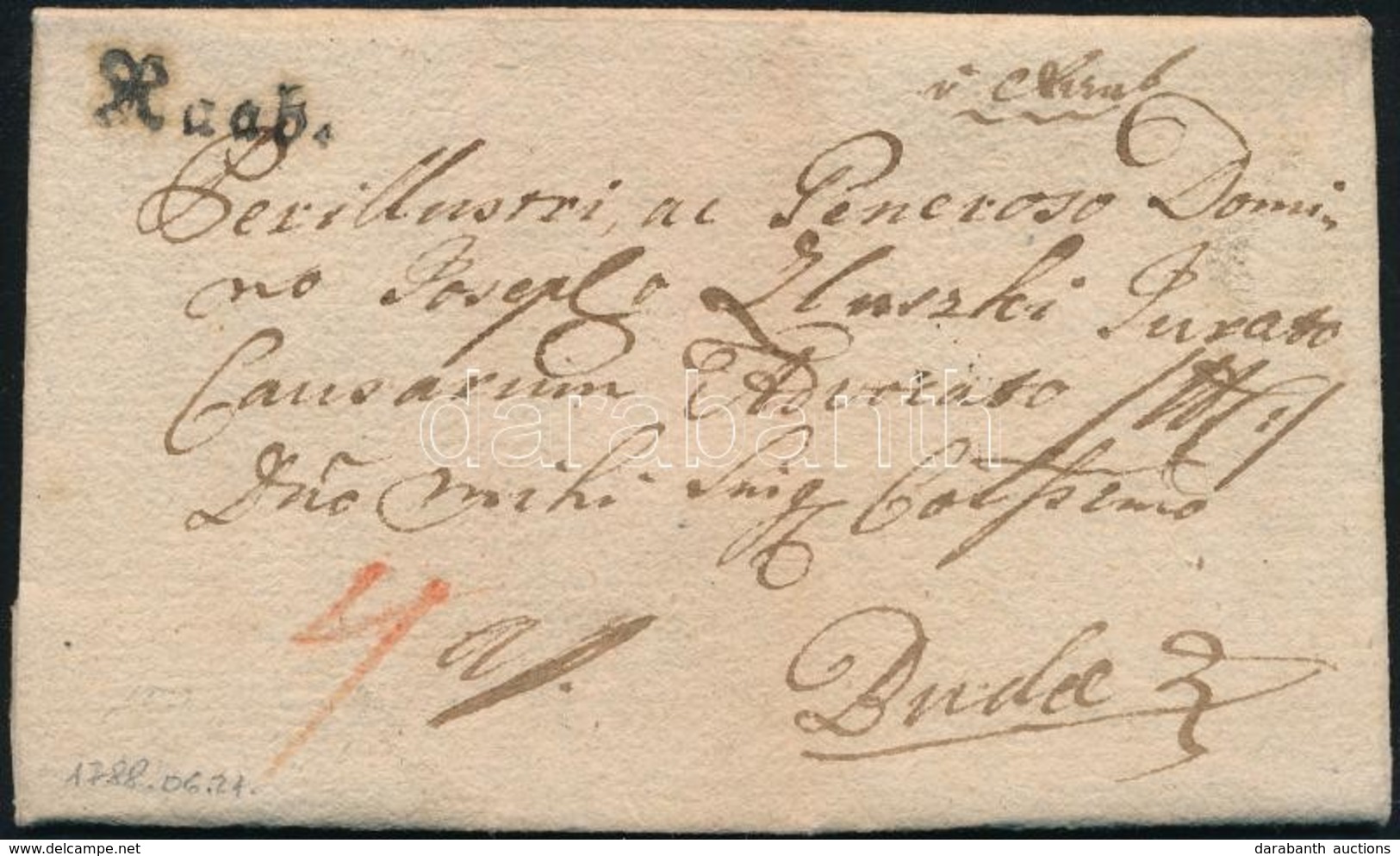 1788 Portós Levél / Unpaid Cover 'Raab' - Buda - Sonstige & Ohne Zuordnung