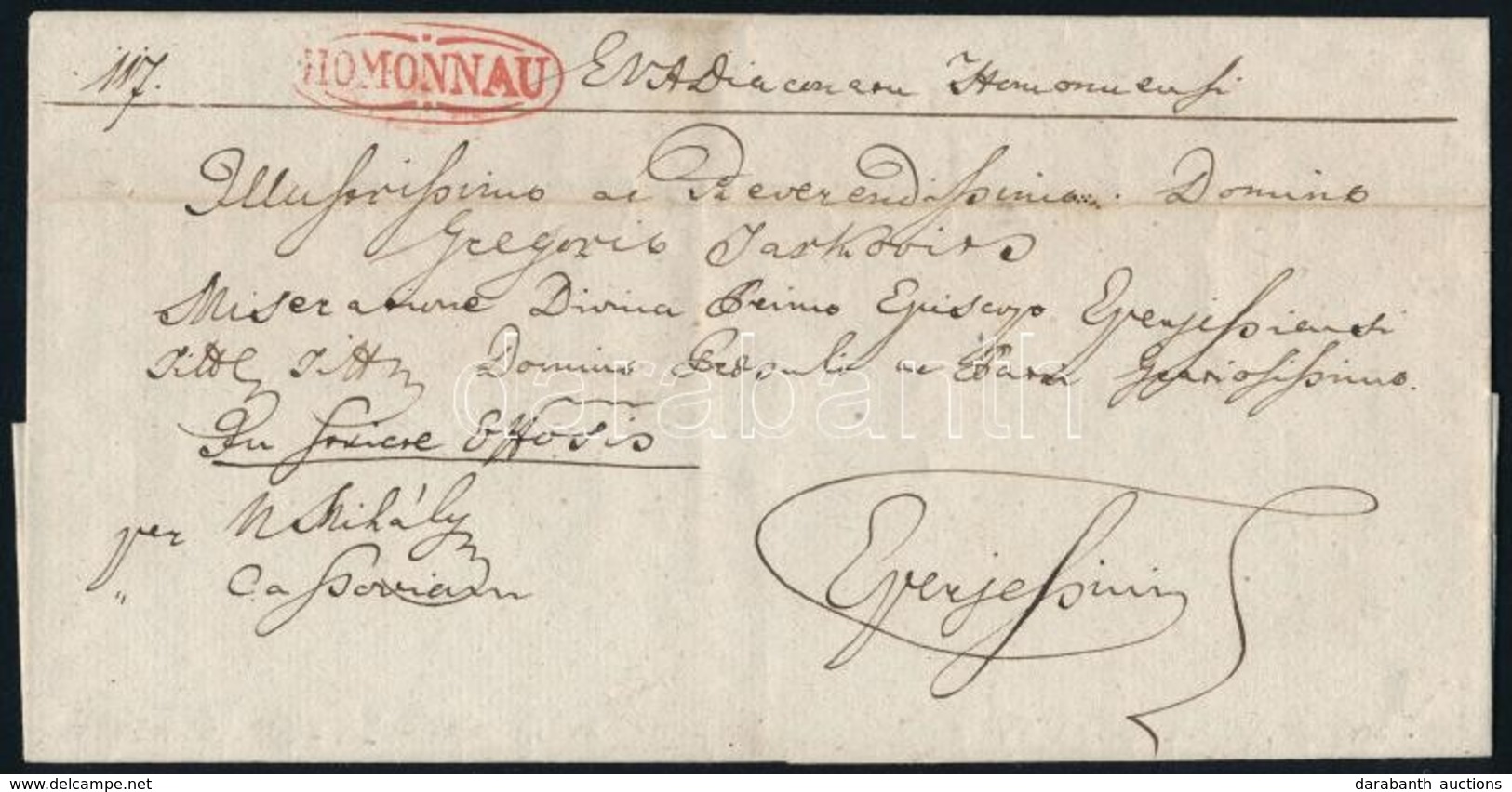 ~1830 Levél / Cover, Piros / Red 'HOMONNAU' - Eperjes - Altri & Non Classificati