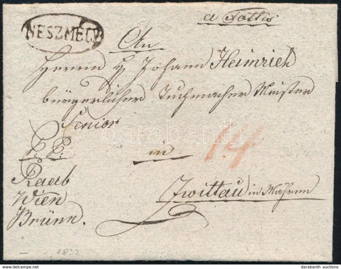 1832 Portós Levél / Unpaid Cover 'NESZMÉLY' - Zwittau - Autres & Non Classés