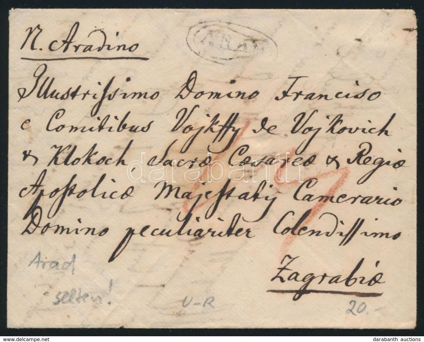 1833 Portós Levél / Unpaid Cover 'ARAD' - Zagrab - Autres & Non Classés