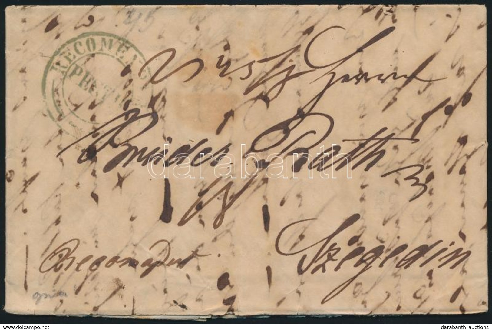 1845 Ajánlott Levél / Registered Cover, Zöld / Green 'RECOMENDIRT / PESTH' - Szegedin - Autres & Non Classés