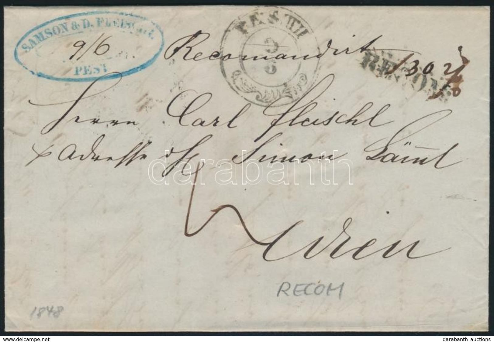 1848 Ajánlott Levél / Registered Cover 'PESTH' - Wien - Sonstige & Ohne Zuordnung