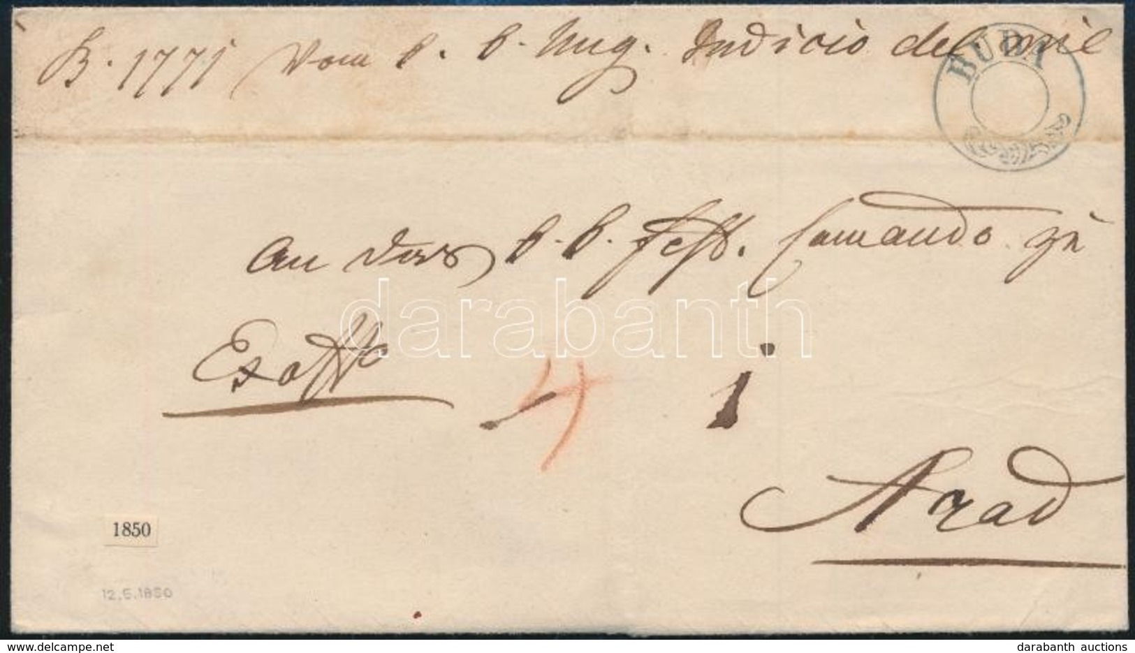 1850 Ex Offo 'BUDA' Dátum Nélküli Bélyegzéssel / Without Date - Arad - Autres & Non Classés