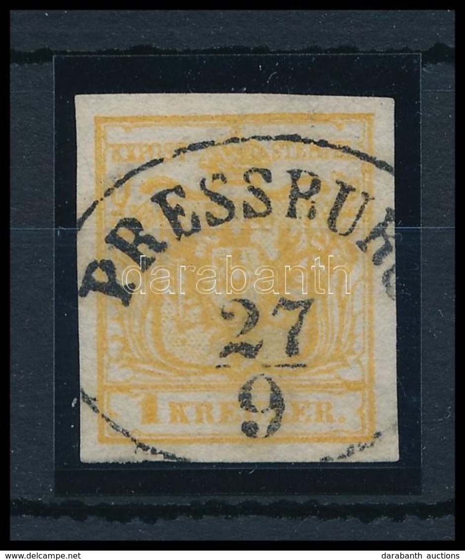 O 1850 1kr Kadmium HP III, Túlfestékezett Nyomat / Cadmium, Overinked 'PRESSBURG' Certificate: Strakosch - Other & Unclassified