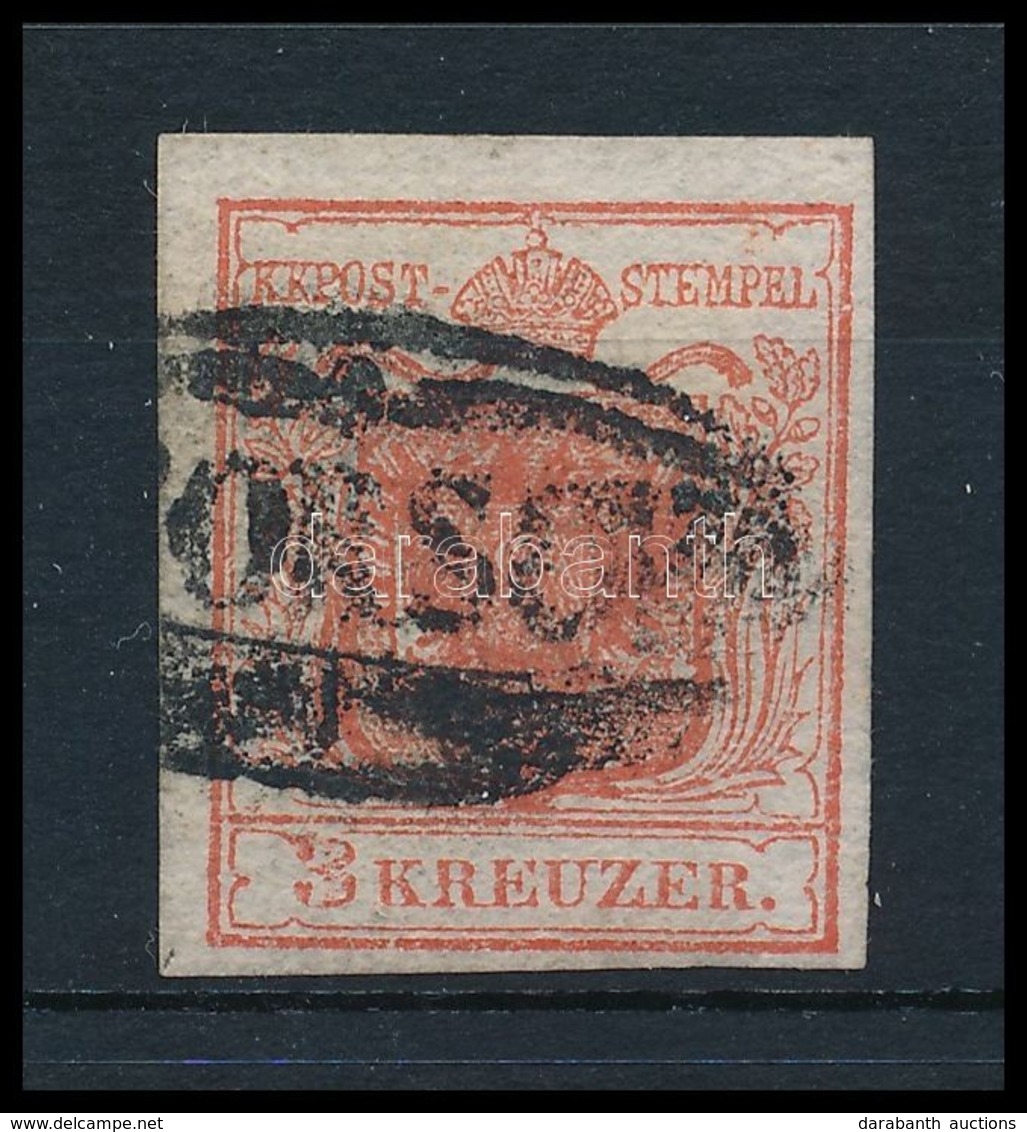 O 1850 3kr Kárminpiros HP Ia Kiemelt Középrész, Lemezhiba / Carmine Red, Highlighted Middle Part, Plate Flaw '(ALT) ORSO - Sonstige & Ohne Zuordnung