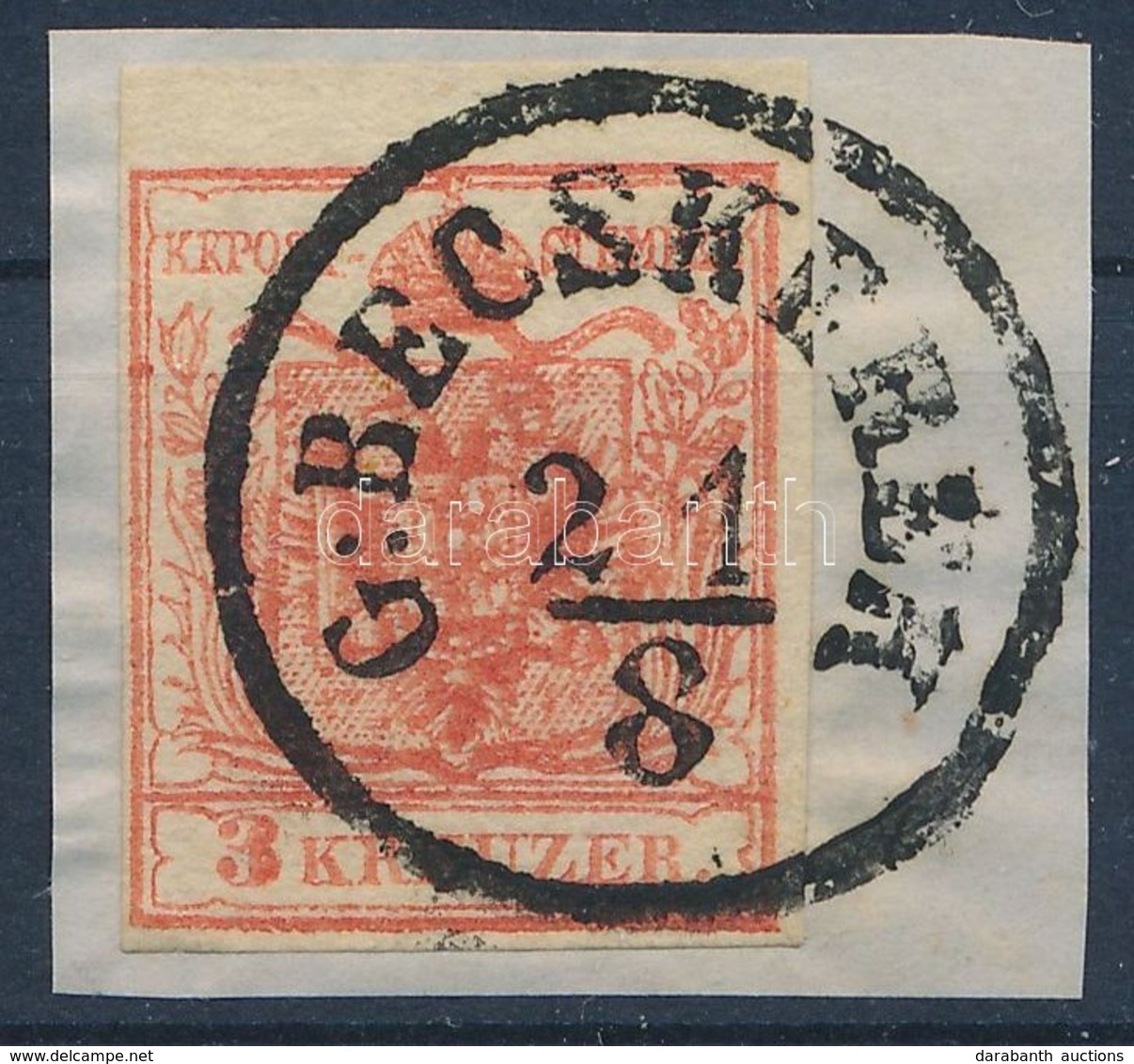 1850 3kr HP IIIa Rózsaszín Kárminpiros / Rose Carmine Red 'G:BECSKEREK' Certificate: Strakosch - Autres & Non Classés