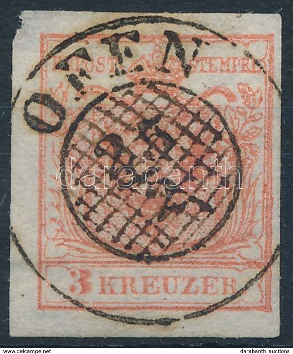 O 1850 3kr Rózsapiros / Rose Red HP IIIa 'OFEN' A Bélyegzés Középső Része Berácsozva, Látványos Darab! Certificate: Stei - Other & Unclassified