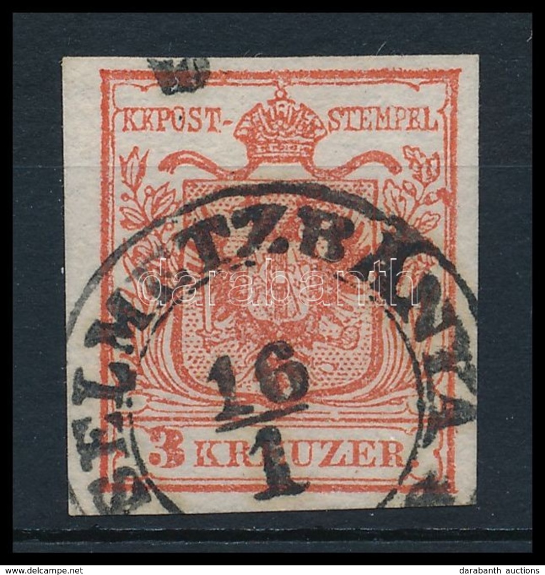 O 1850 3kr Kármin HP Ia, élénk Szín, Lemezhiba / Carmine, With Plate Flaw 'SELMETZBÁNYA' Certificate: Steiner - Other & Unclassified