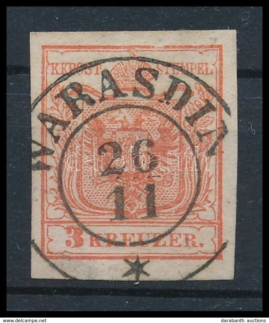 O 1850 3kr Cinóberpiros HP Ia / Cinnabar Red  'WARASDIN' Certificate: Steiner - Autres & Non Classés